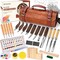 Wood Carving Kit – 50-Piece Deluxe Wood Whittling Set with Templates, Knives, Basswood Blocks & Finishing Supplies – Ideal for Beginners and DIY Projects